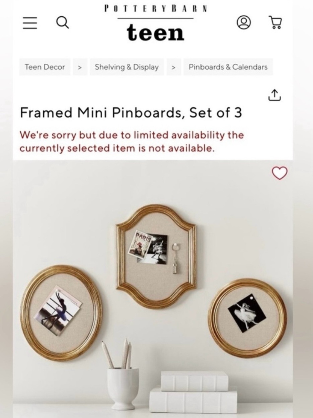 Pottery Barn Teen Framed Mini Pinboards Set of 3